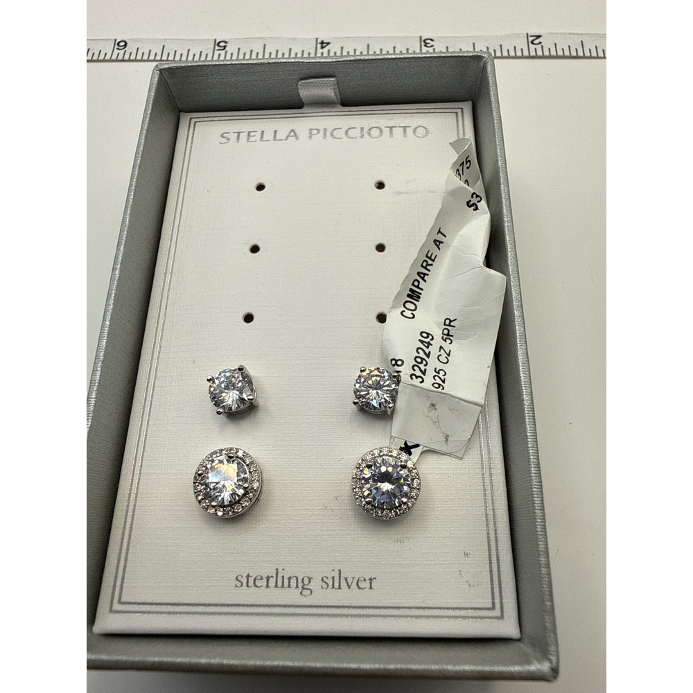 Stella Picciotto Sterling Silver 925 Cubic Zirconia Stud and Halo Earring Set